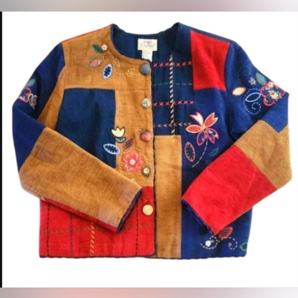 KORET CITY BLUES Vintage Retro Boho Patchwork Cardigan Embroidered Details SZ M